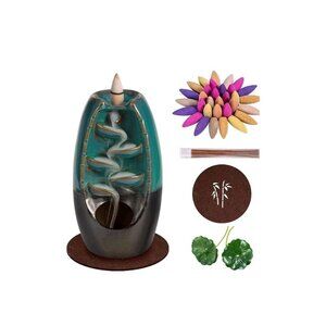 Waterfall Incense‎ Holder Backflow Inscent Cone Burner Handcraft Ceramic Blue